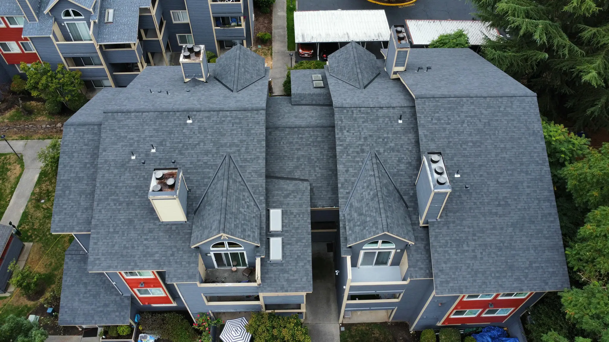 Aerial view of Seattle roofing project